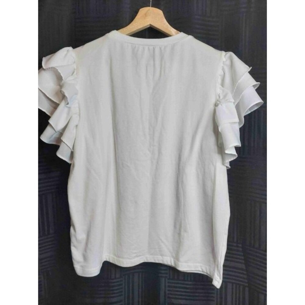 Ontwelfth White Ruffled Sleeves Rhinestone Embellishment T-Shirt Large - Picture 3 of 8